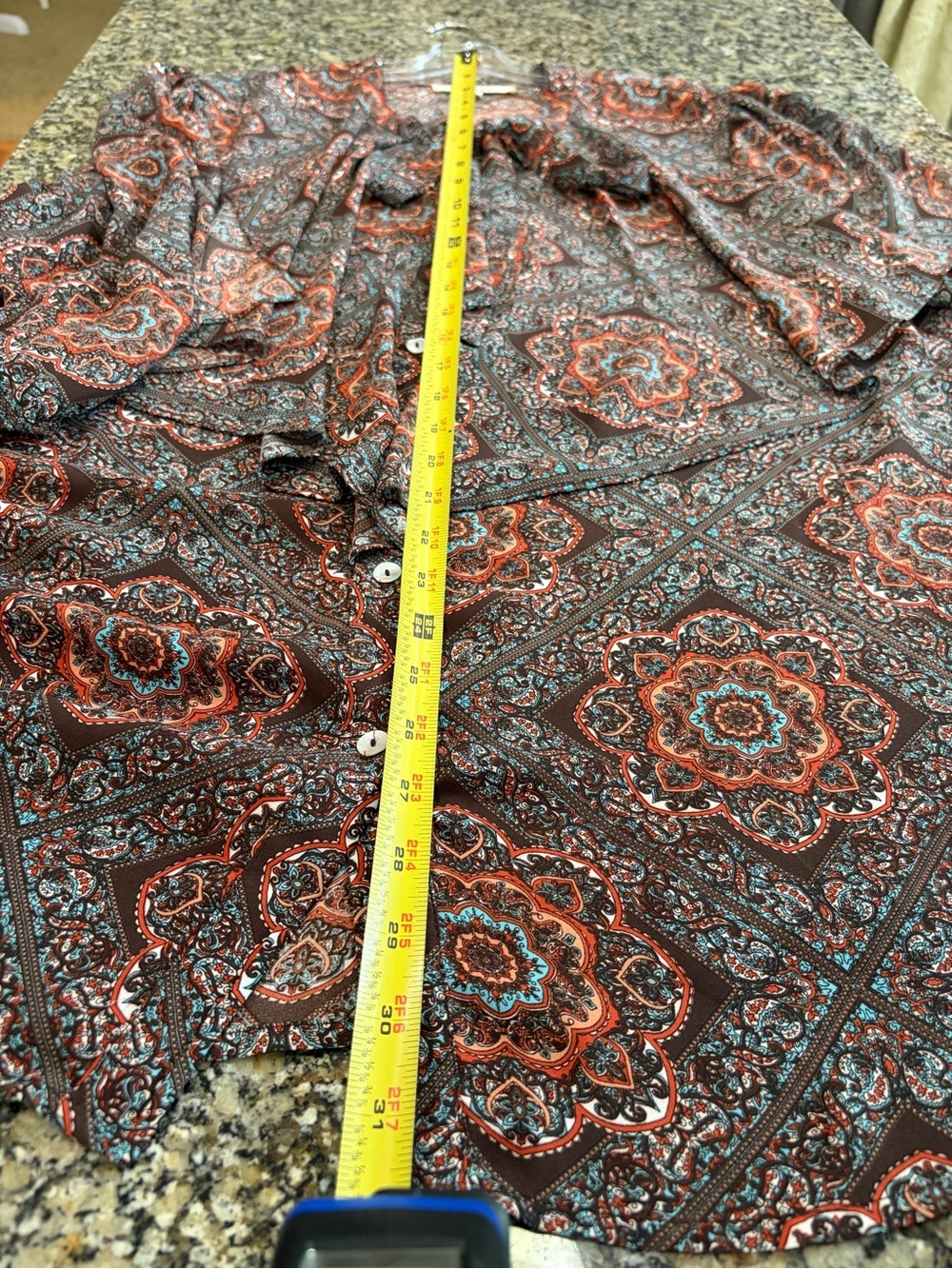 Black Rainn | Blue and Brown Paisley Tie-Neck Blouse - Picture 8 of 9
